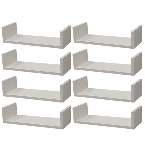 Kit 8 Prateleiras U 40 X 10cm Branca Suporte Invisível