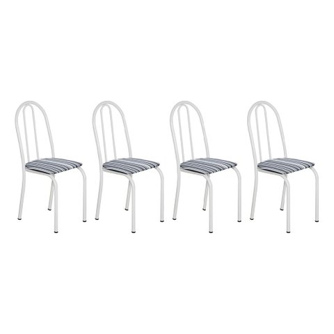 Kit 4 Cadeiras de Cozinha Califórnia Estampado Preto Listrado Pés de Ferro Branco - Pallazio