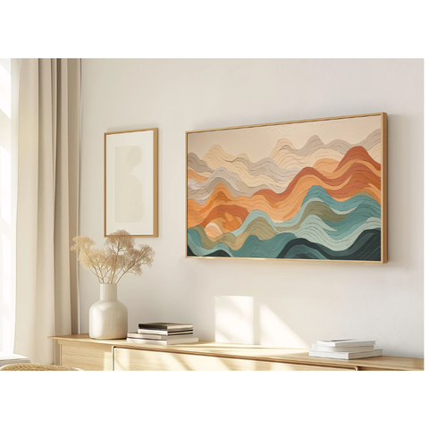 Quadro Decorativo N°201 140x80cm - Panorâmico Abstrato - Montanhas Ondas - Madeira Clara - Rollflex