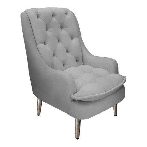 Poltrona Decorativa Lille Pés Cromados Suede Cinza Dominic Decor