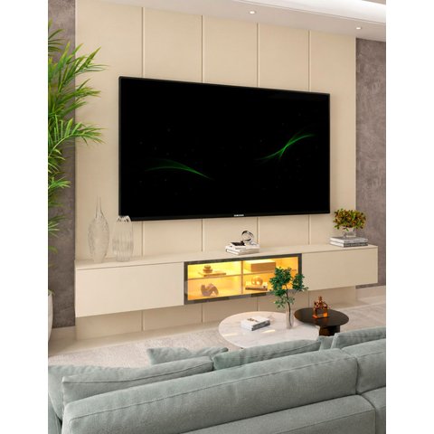Conjunto Painel Home Modulo Suspenso TV 85 Polegadas Sheron Cor:Off-White