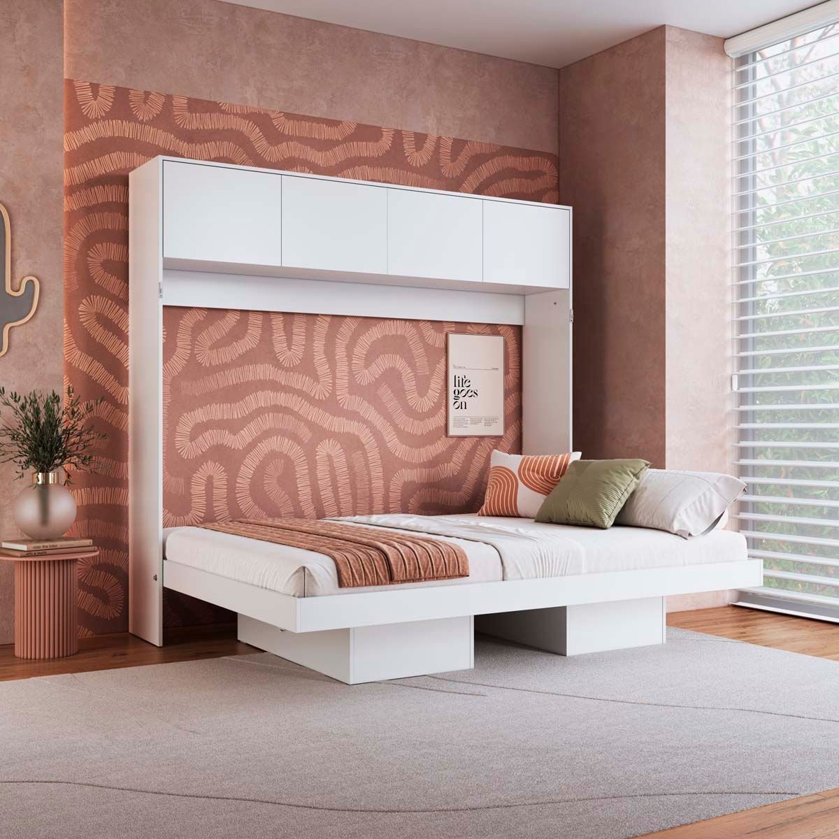 Cama Casal Articulável Horizontal C/ Portas e Nichos Branca ...