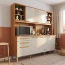 Ver imagem 1 de Cozinha Compacta 6 Portas 2 Gavetas com Bancada e Pés Reguláveis 162x193x39cm Cinamomo/Off-White