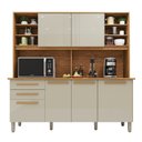 Ver mais imagens de Cozinha Compacta 6 Portas 2 Gavetas com Bancada e Pés Reguláveis 162x193x39cm Cinamomo/Off-White