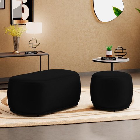 Conjunto 02 Puffs Decorativos Orgânicos Molly Couríssimo Preto - Abmaza