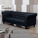 Ver imagem 2 de Sofá Decorativo Sala de Estar Chesterfield 3 Lugares 200cm Couro Azul Marinho - Mozzelar