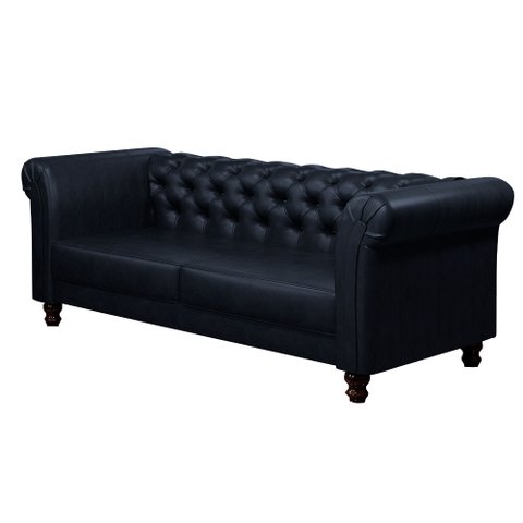 Sofá Decorativo Sala de Estar Chesterfield 3 Lugares 200cm Couro Azul Marinho - Mozzelar
