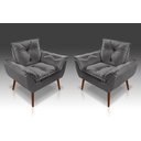 Ver imagem 1 de Kit 02 Poltrona Decorativa Opala Suede Cinza Escuro - Pandora Decor