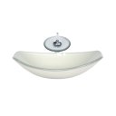 Ver imagem 1 de CUBA DE VIDRO OVAL CHANFRADA 46CM PRATA + VALVULA + TORNEIRA CASCATA