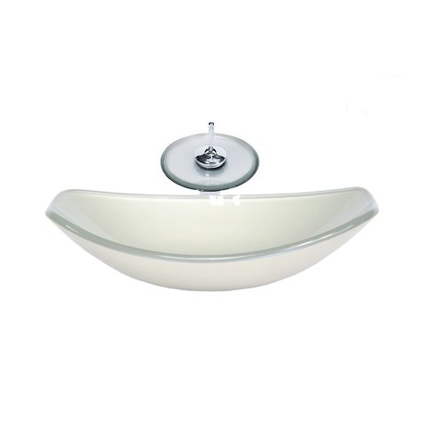 CUBA DE VIDRO OVAL CHANFRADA 46CM PRATA + VALVULA + TORNEIRA CASCATA