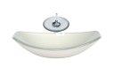 Ver imagem 1 de CUBA DE VIDRO OVAL CHANFRADA 46CM PRATA + VALVULA + TORNEIRA CASCATA