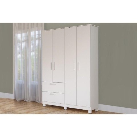 Guarda Roupa 4 Portas Jujuba C- e 2 Gavetas Branco - Permóbili Baby