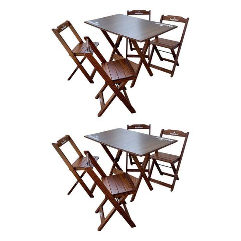 Kit 2 Conjuntos Mesa Dobrável Madeira 110x70 com 4 Cadeiras Personalizada Hei Imbuia - Tarimatã