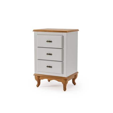 Mesa de Cabeceira 3 Gavetas Clássica Mdf Pés Luiz Xv Offwhite - Imbuia