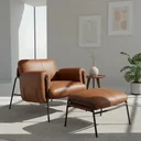 Ver imagem 4 de Kit Poltrona Cadeira Decorativa + Puf Serrana Zahav Estofado:Courino Sintético Marrom