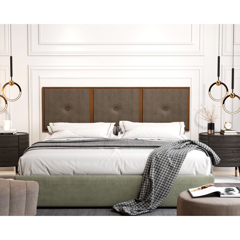 Painel Cabeceira Box King 1,95 Detalhe Madeira Suede Marrom - Comprar Moveis em Casa