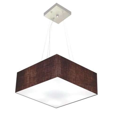 Lustre Pendente Quadrado Vivare Md-4194 Cúpula em Tecido 12/40x40cm - Bivolt - Café - Bivolt