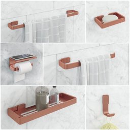 Kit Acessórios para Banheiro Rose 6 Peças C/ Suporte Celular - 1