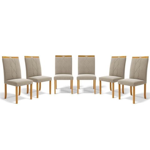 Kit com 6 Cadeiras Ana Madeira Maciça Estofadas para Mesa de Jantar Veludo Bege 102