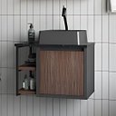 Ver imagem 2 de Conjunto Gabinete Banheiro Espelheira 100% MDF Cuba Mármore:Chumbo/Madeirado