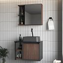 Ver imagem 1 de Conjunto Gabinete Banheiro Espelheira 100% MDF Cuba Mármore:Chumbo/Madeirado