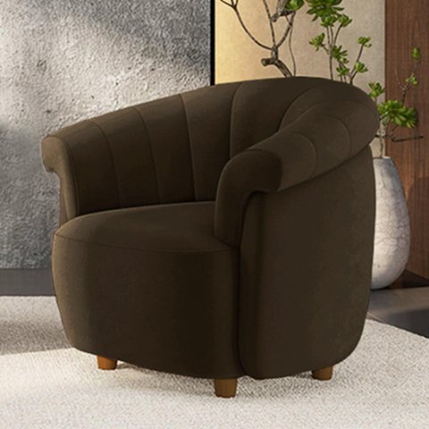 Poltrona Decorativa Latvia 86cm Pés de Madeira Veludo Marrom G45 - Gran Belo