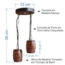 Ver imagem 2 de Luminária Lustre Pendente Barril Duplo de Madeira Maciça Colonial Retrô - Mogno