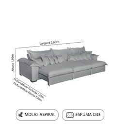 Sofá Magnifico 5 Lugares 2,60cm - de Casa Décor e Estofados. - 2