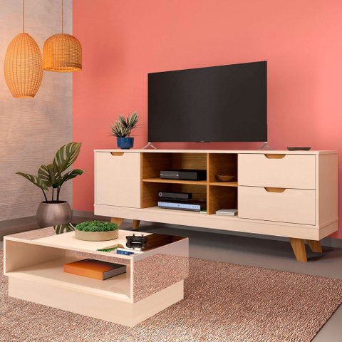 Sala de Estar Completa para Tv até 60 Polegadas Michigan 1 Porta 2 Gavetas Off White/carvalho - Arte