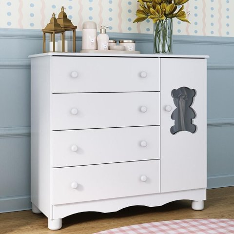 Cômoda Infantil 95cm 1 Porta com Vidro e 4 Gavetas Ternura Multimóveis Mp4479 Branco
