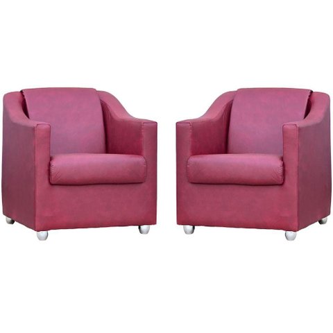 Kit 2 Poltronas Decorativa Para Sala Manicure  Recepção Mila Corino Bordô Pés de Plástico Cromado