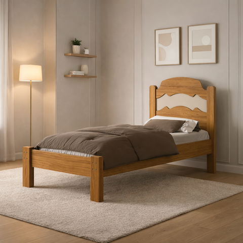 Cama para Quarto de Solteiro Mdf Estilo Padrão com Pés Alto Iris:nature/offwhite