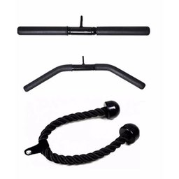 Kit Puxadores Musculação Academia Reto Curvo Pulley Corda - 1