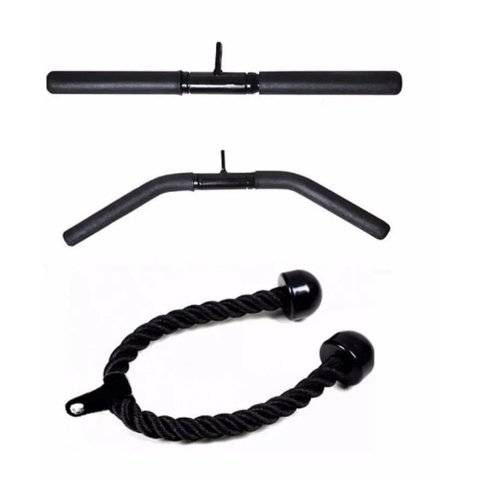 Kit Puxadores Musculação Academia Reto Curvo Pulley Corda