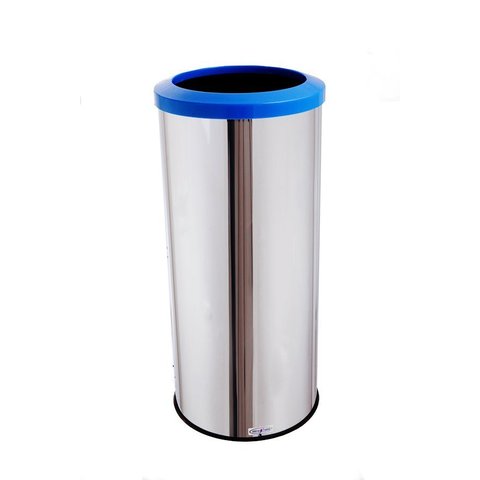 Lixeira Inox Com Aro Plástico 50 Litros Lixo Reciclável Cozinha - Azul
