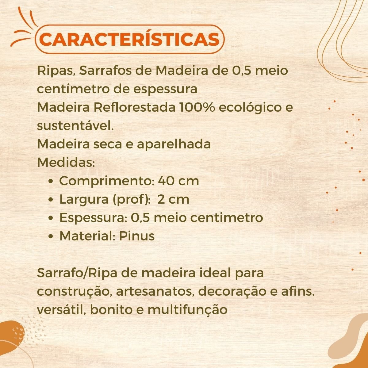 Fardo 40 Ripas Madeira de Pinus - Régua de Madeira pra Artesanatos 2x0,5x40cm - 3