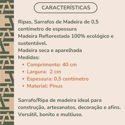 Fardo 40 Ripas Madeira de Pinus - Régua de Madeira pra Artesanatos 2x0,5x40cm - 5