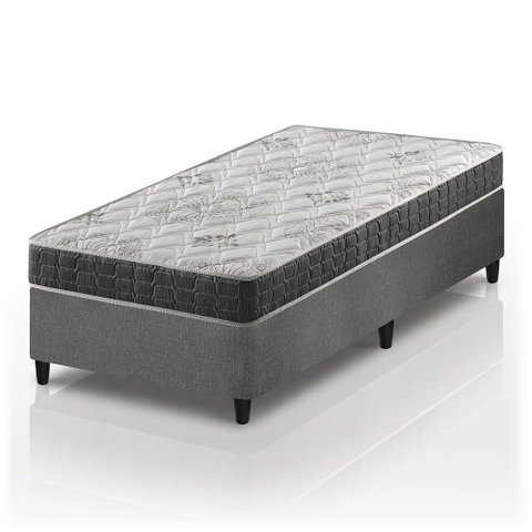 Cama Box Solteiro King Cinza + Colchão Espuma D33 Ortopédico Zidi San Francisco 96x203x54cm