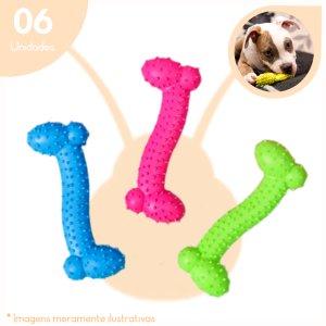 Kit 6 Osso Anti Stress Mordedor Massageador Gengival Pet