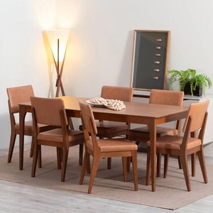 Conjunto de Jantar Mesa 184 Cm 6 Cadeiras Ella - Natural C/ Caramelo
