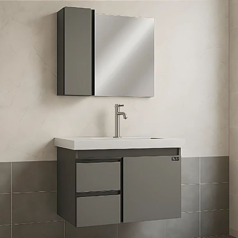 Conjunto Gabinete Banheiro 58cm com Cuba Espelheira Armário:opera/cobalto