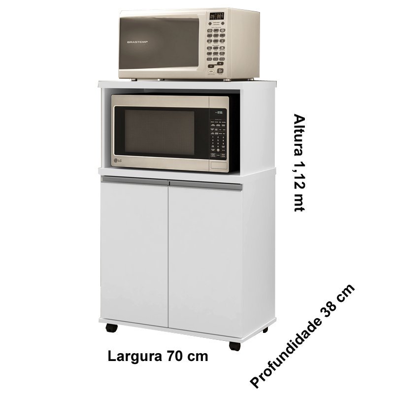 Balcão para Microondas e Forno Beatriz com Rodízios e Tampo de 25mm Branco - 3