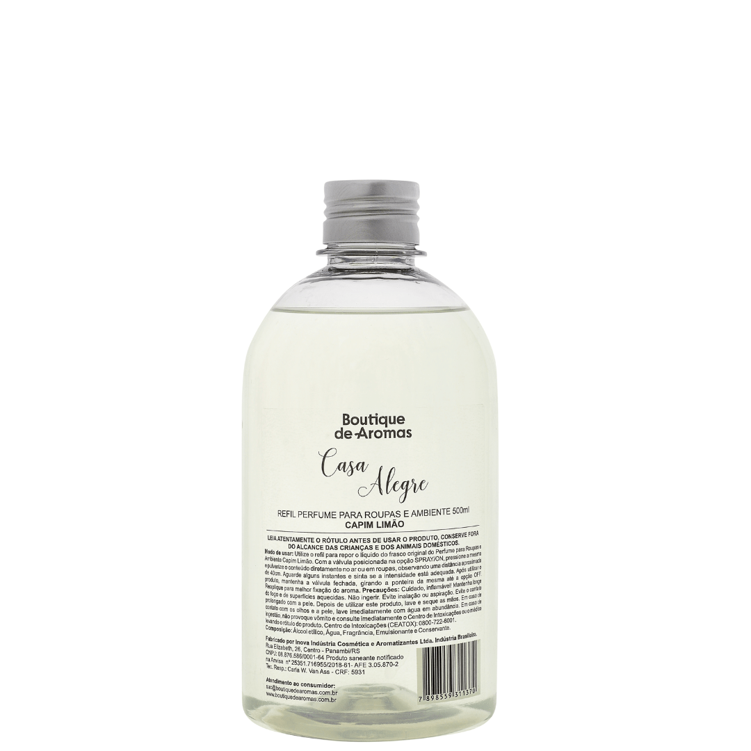 Refil para Perfume Roupas e Ambiente Capim Limão - 500ml Boutique de Aromas - 1