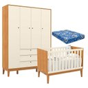 Ver imagem 1 de Berço Americano e Guarda Roupa Unique 4 Portas Freijó Off White Eco Wood com Colchão Ortobom - Matic