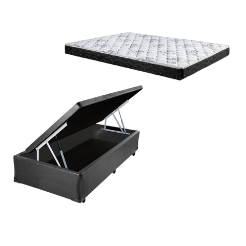 Cama Box Baú Solteiro Conforto Sintético Cinza + Colchão Solteiro Conforto Espuma D33 com Eps 16x88x