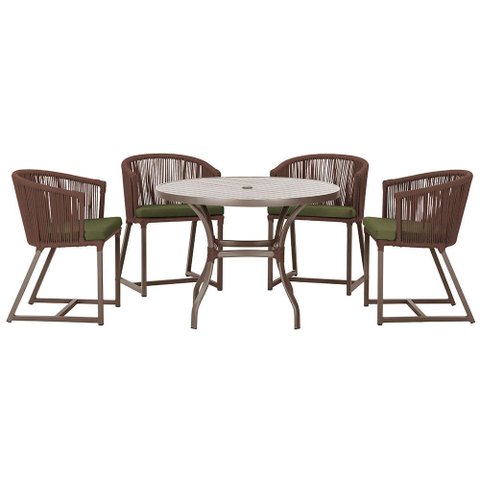 Mesa com 4 Cadeiras de Jantar Roma 100cm e Noronha em Aluminío Marrom Corda Nautica Estofado 13 Tram