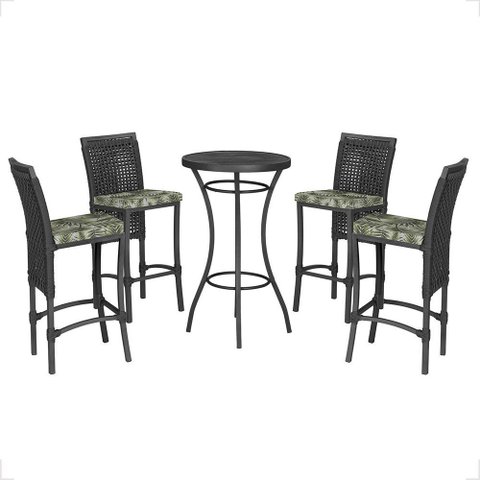 Mesa Bistrô e 4 Banquetas Roma Preta Corda Náutica Estofado 5 Trama Original