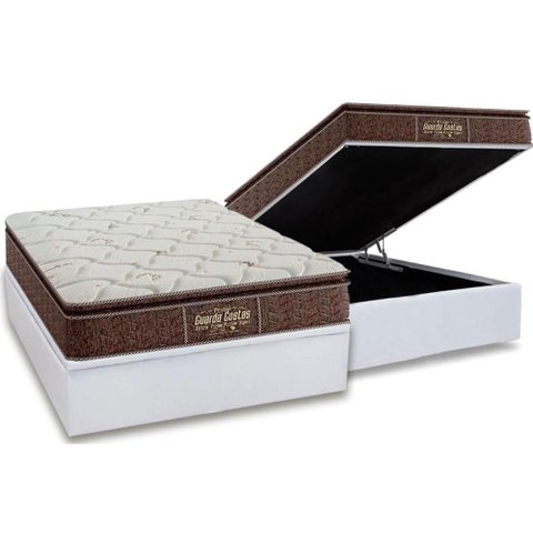 Cama Box Baú Casal: Colchão Anatômico Probel Guarda Costas Extra Firme + Base Crc Courano White (