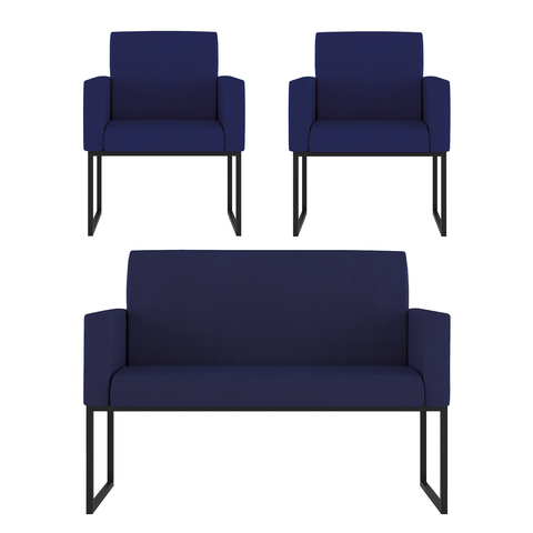 Kit Sofá 2 Lugares + 2 Poltronas para Recepção Sala Balaqui Cor:azul Marinho
