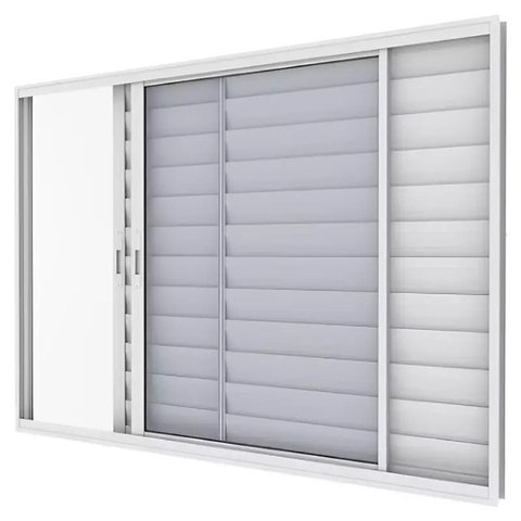 Janela Alumínio Branco Veneziana de Correr 3 Folhas Móveis sem Grade Cmc Harmony-120lx120a